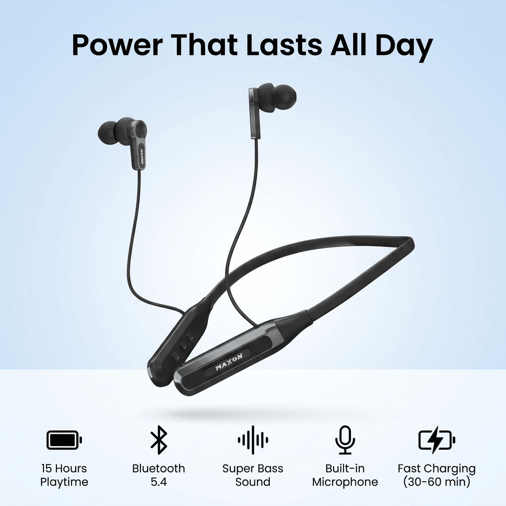NB-03 magnetic neckband earpieces close-up – super bass audio Pakistan