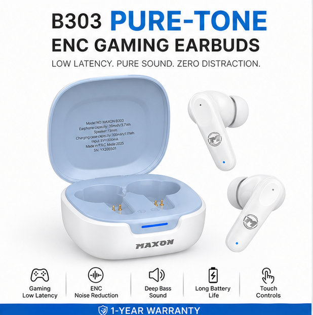 B303 Pure-Tone ENC Gaming Earbuds (Bluetooth 5.4, Low Latency Gaming Mode)