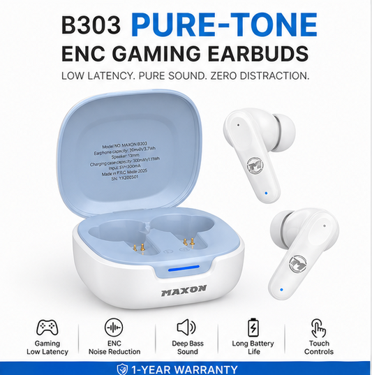 B303 Pure-Tone ENC Gaming Earbuds (Bluetooth 5.4, Low Latency Gaming Mode)