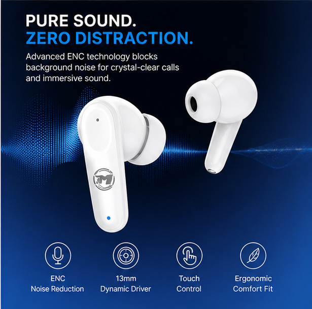 B303 Pure-Tone ENC Gaming Earbuds (Bluetooth 5.4, Low Latency Gaming Mode)