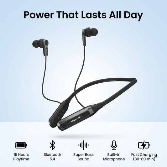 NB-03 FLEX-WAVE Wireless Neckband (Bluetooth 5.4 | 15H Playtime | Calling Focused)