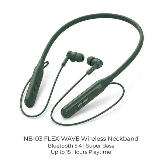 NB-03 FLEX-WAVE Wireless Neckband (Bluetooth 5.4 | 15H Playtime | Calling Focused)