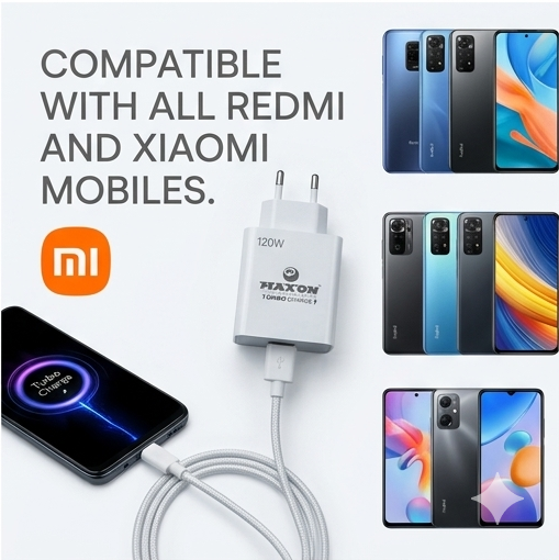 T-300 120W Turbo Fast Charger (USB-C Hyper Power Adapter for Xiaomi & Redmi)