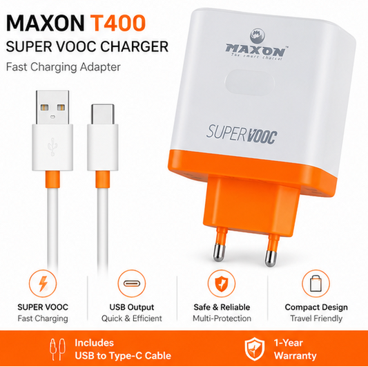 T-400 80W Super VOOC Fast Charger (USB-C Power Adapter for OnePlus, Realme & OPPO)