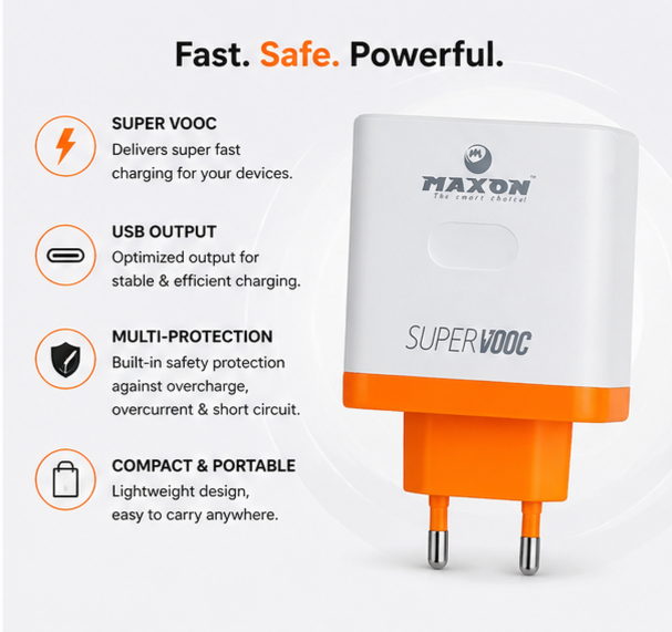 T-400 80W Super VOOC Fast Charger (USB-C Power Adapter for OnePlus, Realme & OPPO)