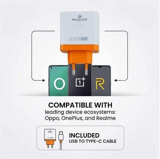 T-400 80W Super VOOC Fast Charger (USB-C Power Adapter for OnePlus, Realme & OPPO)