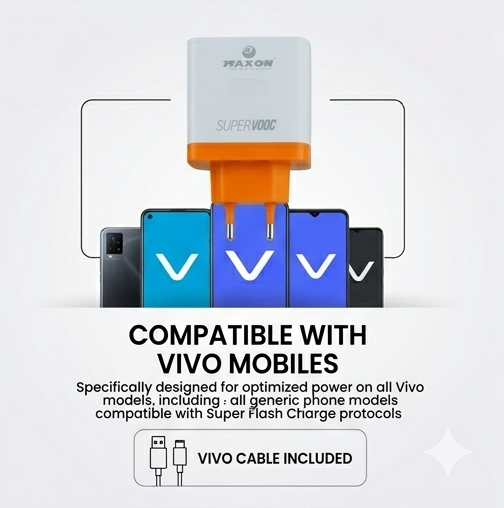 T-500 Flash 120W Fast Charger for Vivo (Type-C Cable Included)