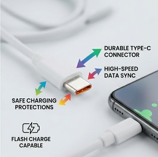 T-500 Flash 120W Fast Charger for Vivo (Type-C Cable Included)