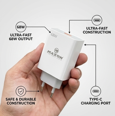 T-600 68W All-Round Fast Charger (Type-C Cable Included | Infinix & Tecno Optimized)