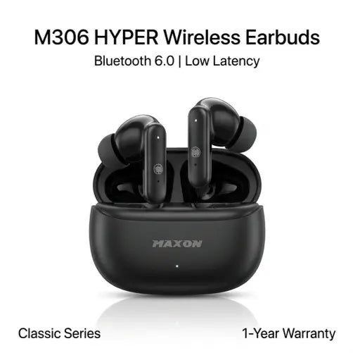Maxon M306 HYPER wireless earbuds Pakistan – Bluetooth 6.0 in black white navy beige