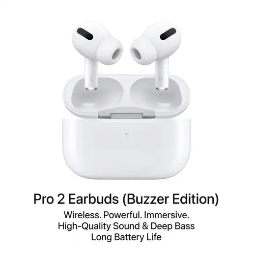 Pro 2 wireless Bluetooth earbuds Pakistan – Buzzer Edition in white and black
