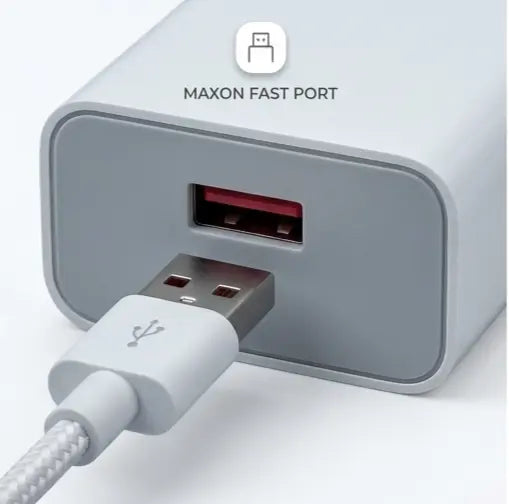Maxon T-300 charger showing USB-C port and LED indicator – Pakistan